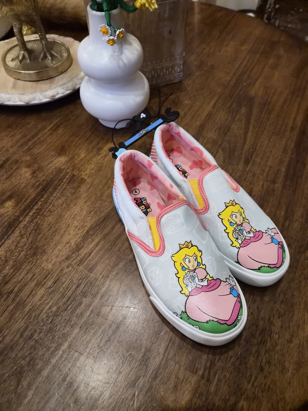 Nintendo Kids Slip-On Sneakers with Princess Peach Graphic - White, Pink, Yellow